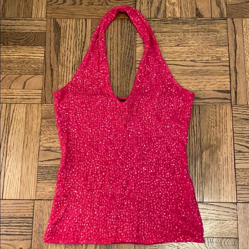 Donna Karan pink cashmere sequins halter top